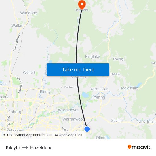 Kilsyth to Hazeldene map