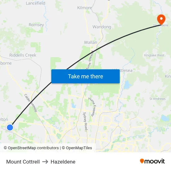 Mount Cottrell to Hazeldene map
