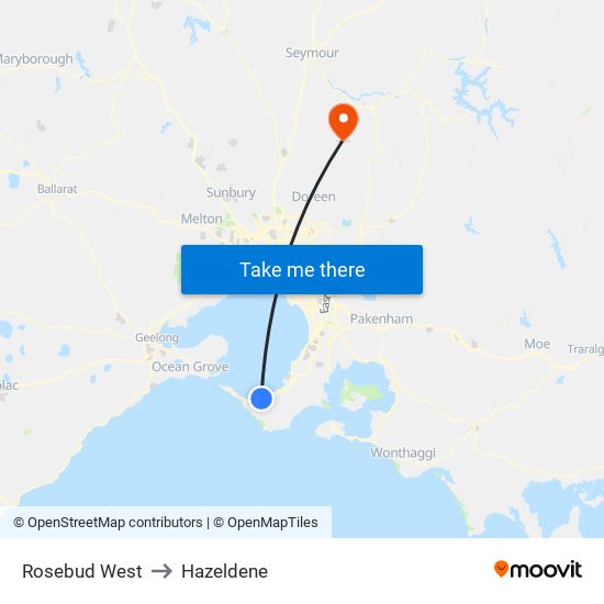 Rosebud West to Hazeldene map