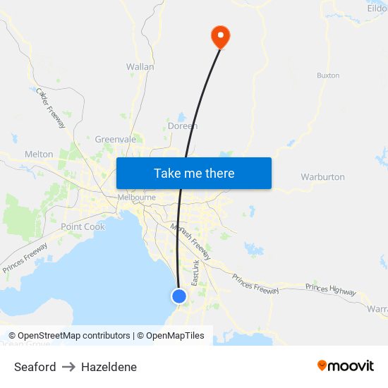 Seaford to Hazeldene map