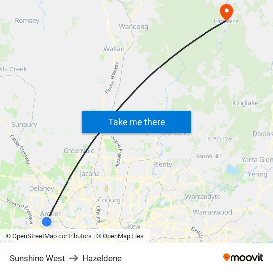 Sunshine West to Hazeldene map