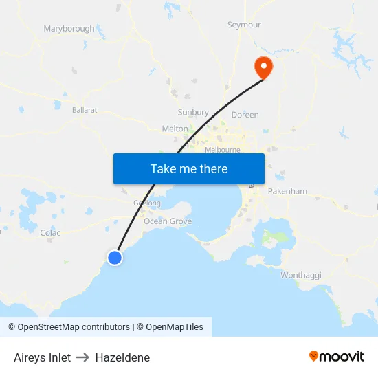 Aireys Inlet to Hazeldene map