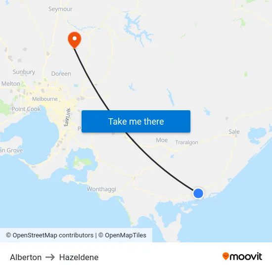Alberton to Hazeldene map