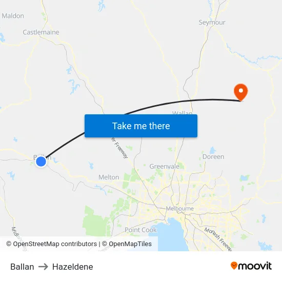 Ballan to Hazeldene map