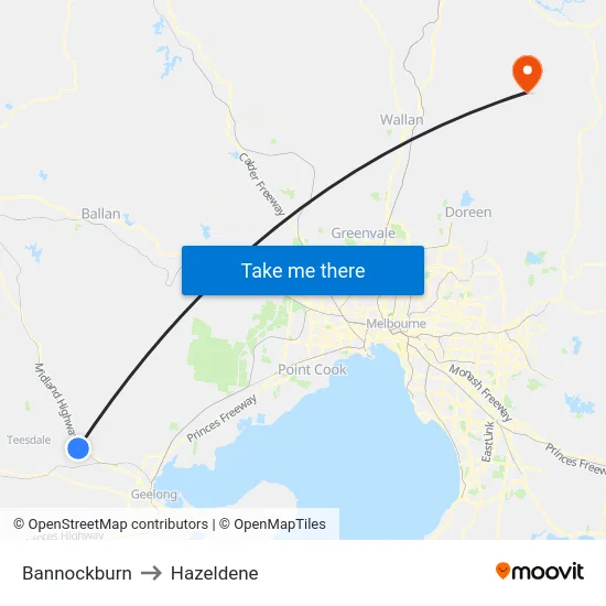 Bannockburn to Hazeldene map
