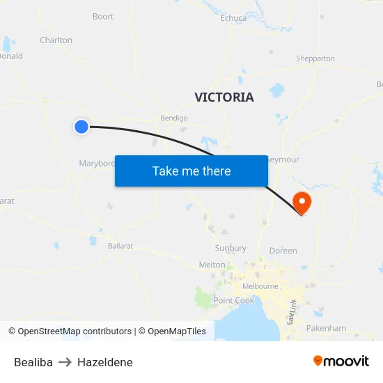 Bealiba to Hazeldene map