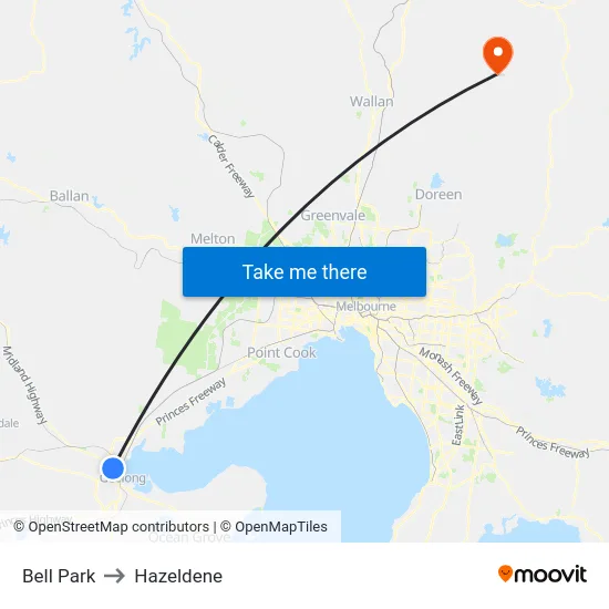 Bell Park to Hazeldene map