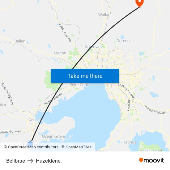 Bellbrae to Hazeldene map