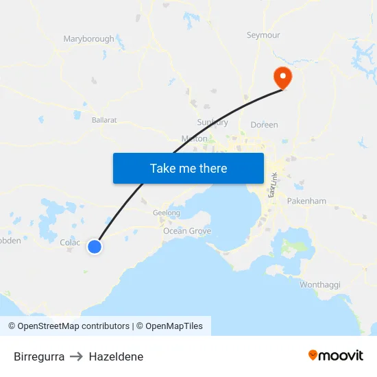Birregurra to Hazeldene map