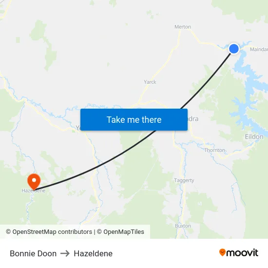 Bonnie Doon to Hazeldene map