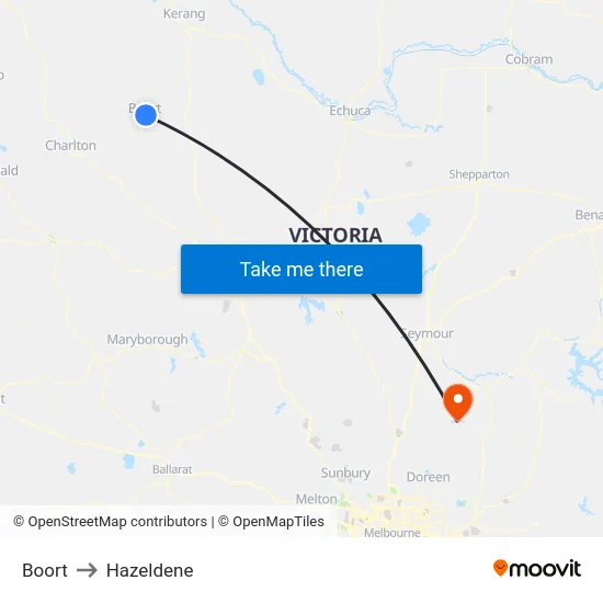 Boort to Hazeldene map