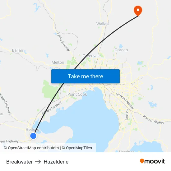 Breakwater to Hazeldene map