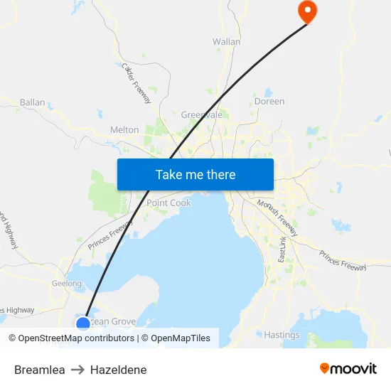 Breamlea to Hazeldene map