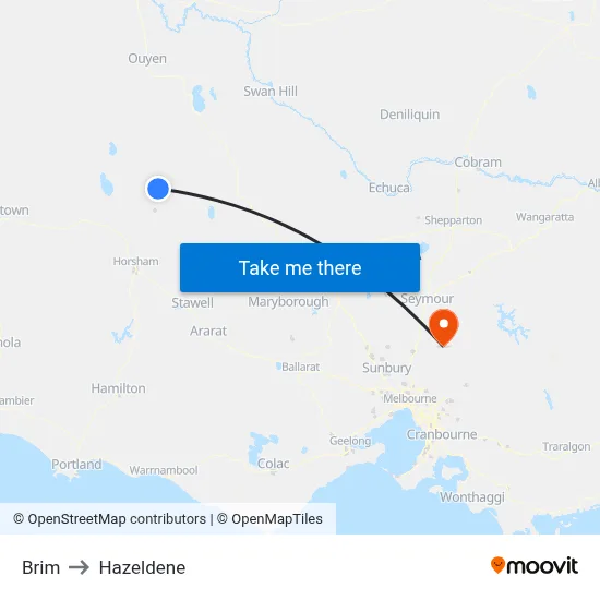 Brim to Hazeldene map