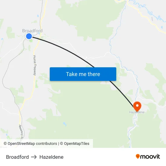 Broadford to Hazeldene map