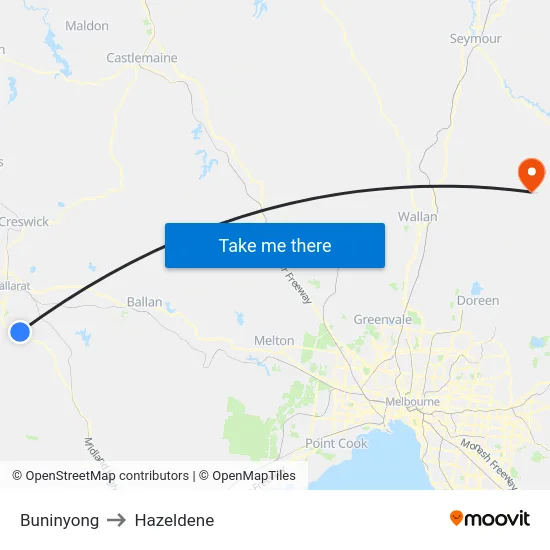Buninyong to Hazeldene map