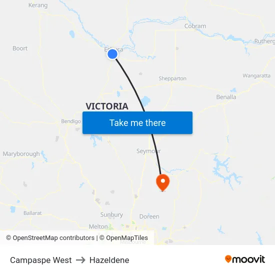 Campaspe West to Hazeldene map