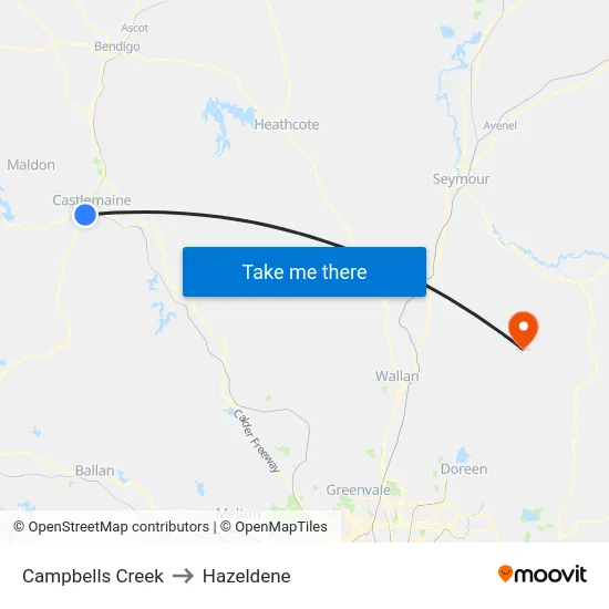 Campbells Creek to Hazeldene map