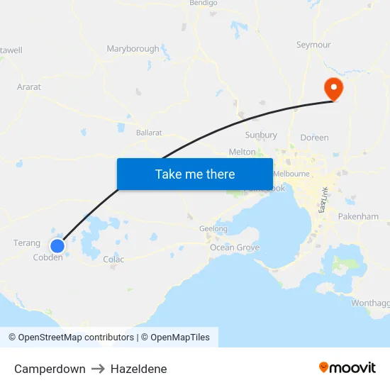 Camperdown to Hazeldene map