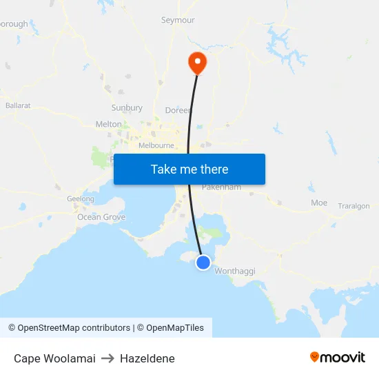Cape Woolamai to Hazeldene map