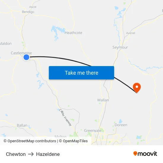 Chewton to Hazeldene map