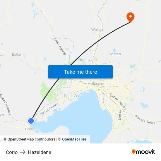 Corio to Hazeldene map