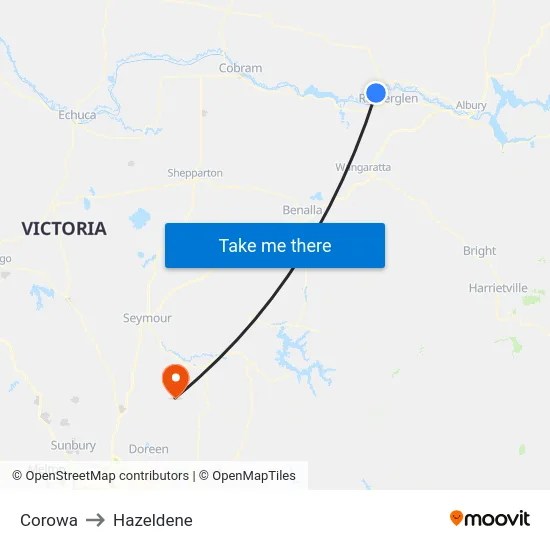 Corowa to Hazeldene map