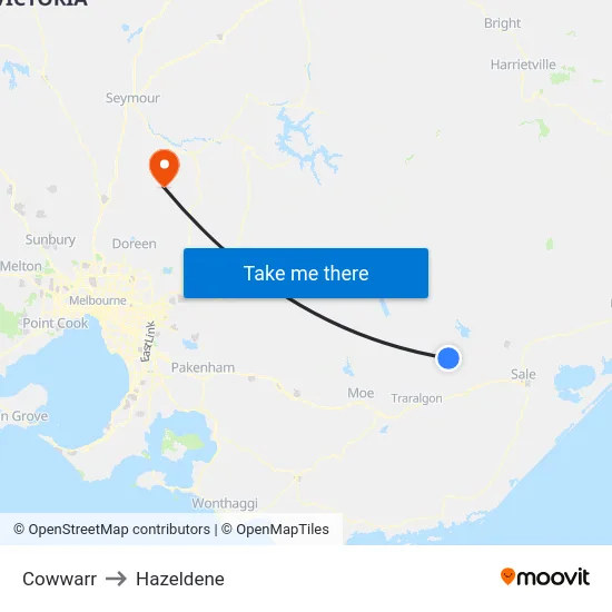 Cowwarr to Hazeldene map