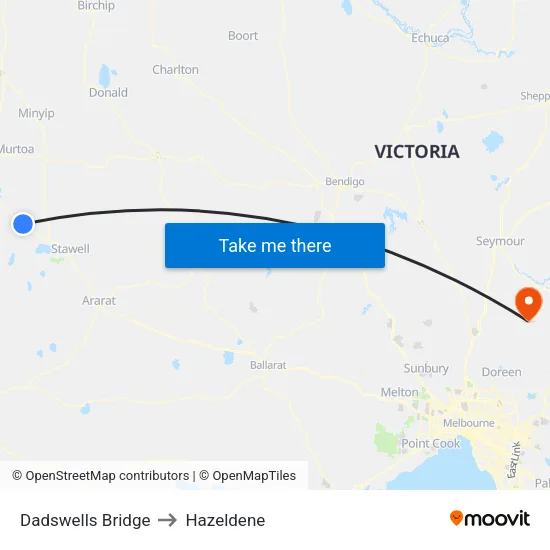 Dadswells Bridge to Hazeldene map