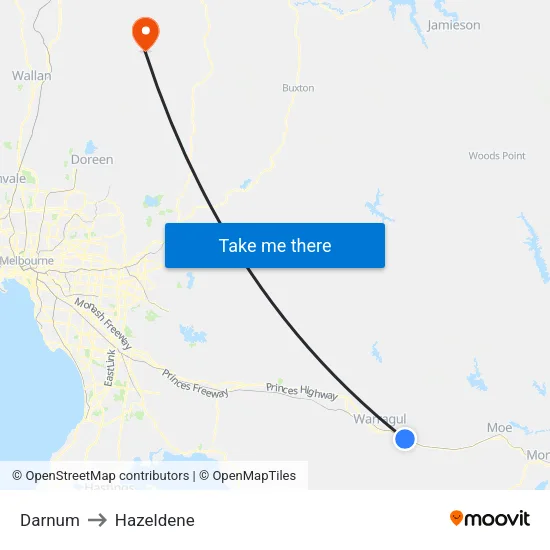 Darnum to Hazeldene map