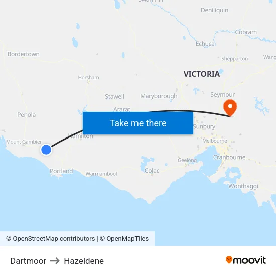 Dartmoor to Hazeldene map