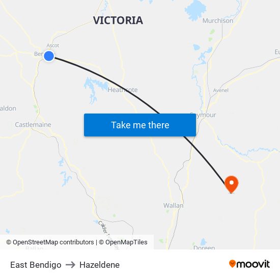 East Bendigo to Hazeldene map