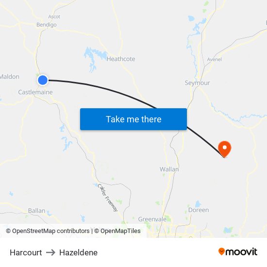 Harcourt to Hazeldene map