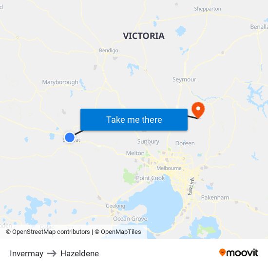 Invermay to Hazeldene map