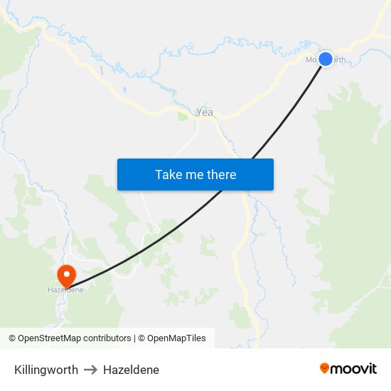 Killingworth to Hazeldene map