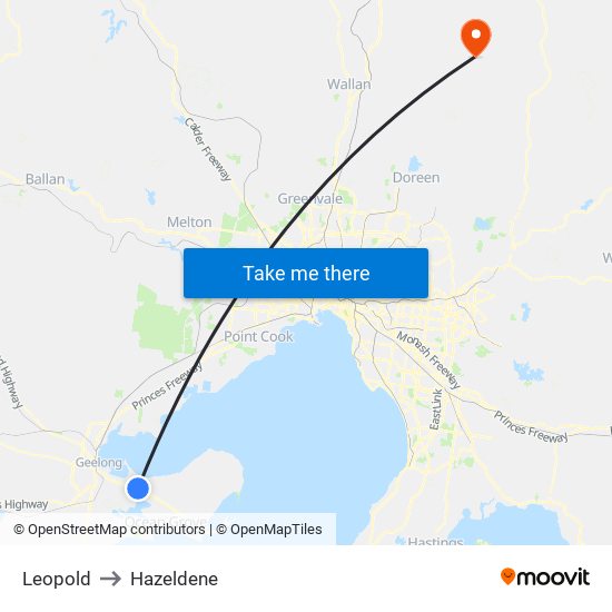 Leopold to Hazeldene map