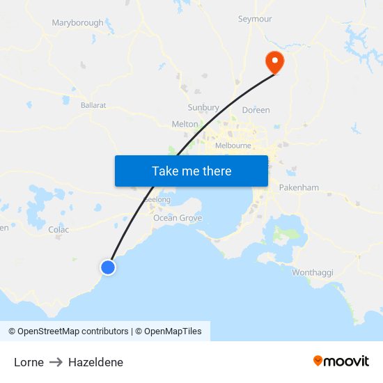 Lorne to Hazeldene map