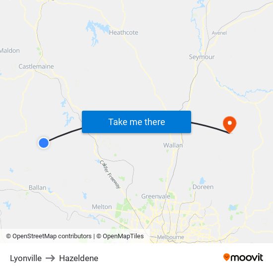 Lyonville to Hazeldene map