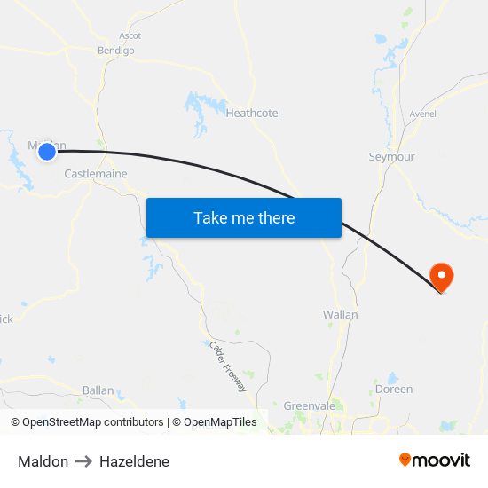 Maldon to Hazeldene map
