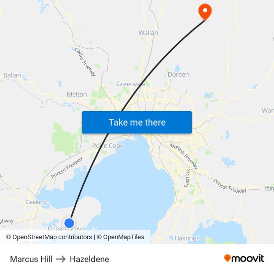 Marcus Hill to Hazeldene map