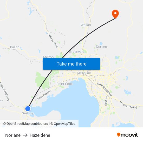 Norlane to Hazeldene map