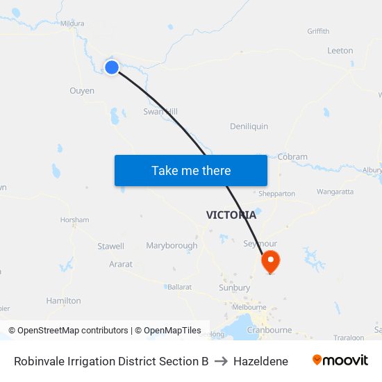 Robinvale Irrigation District Section B to Hazeldene map