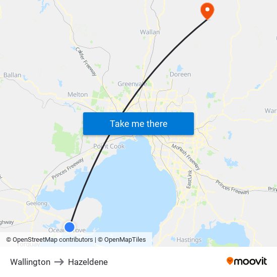 Wallington to Hazeldene map