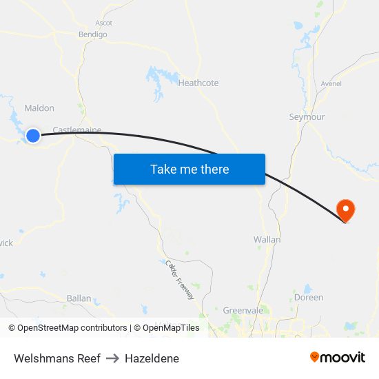 Welshmans Reef to Hazeldene map