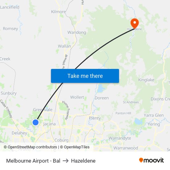 Melbourne Airport - Bal to Hazeldene map