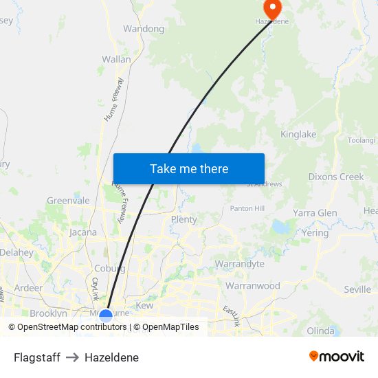 Flagstaff to Hazeldene map