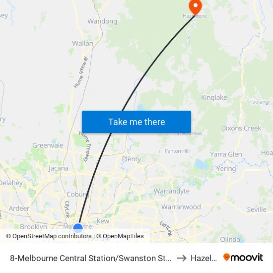 8-Melbourne Central Station/Swanston St (Melbourne City) to Hazeldene map