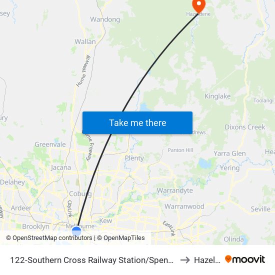 122-Southern Cross Railway Station/Spencer St (Melbourne City) to Hazeldene map