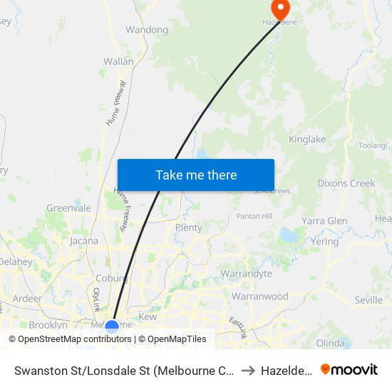 Swanston St/Lonsdale St (Melbourne City) to Hazeldene map