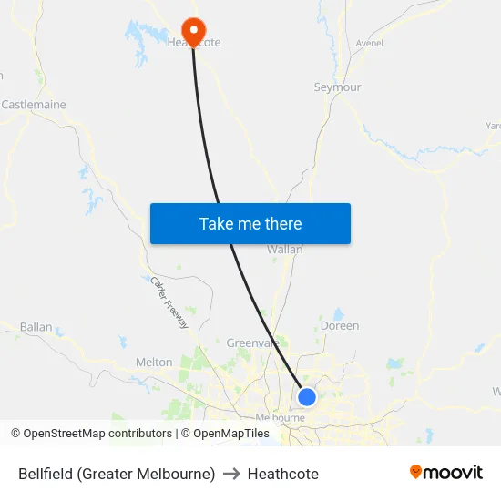 Bellfield (Greater Melbourne) to Heathcote map